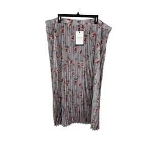 NWT En Saison Gray Floral Print Accordion Pleated Maxi‎ Skirt Plus Size 3X